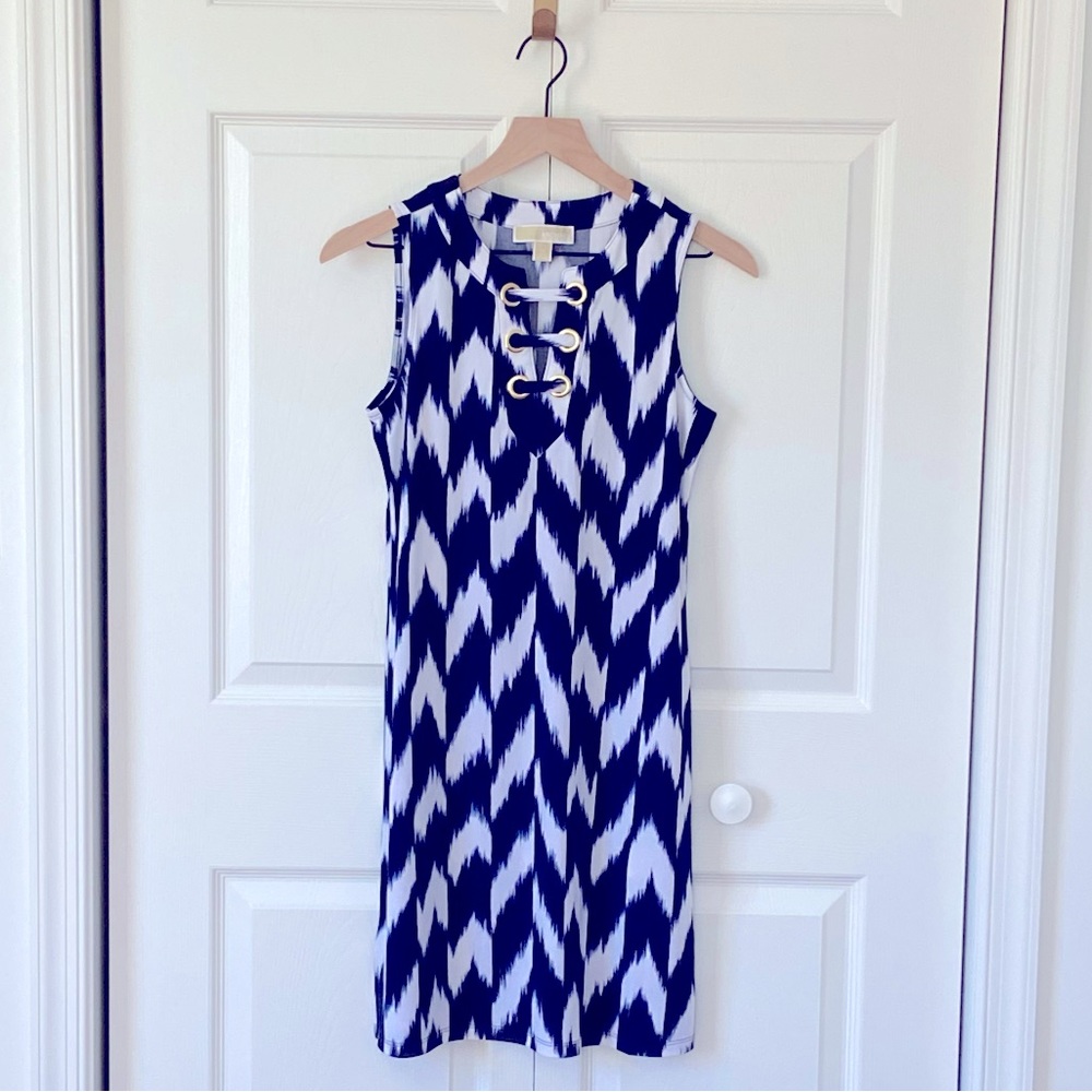 Michael Michael Kors Sleeveless Knee Length Blue & White Dress Size Women's XS